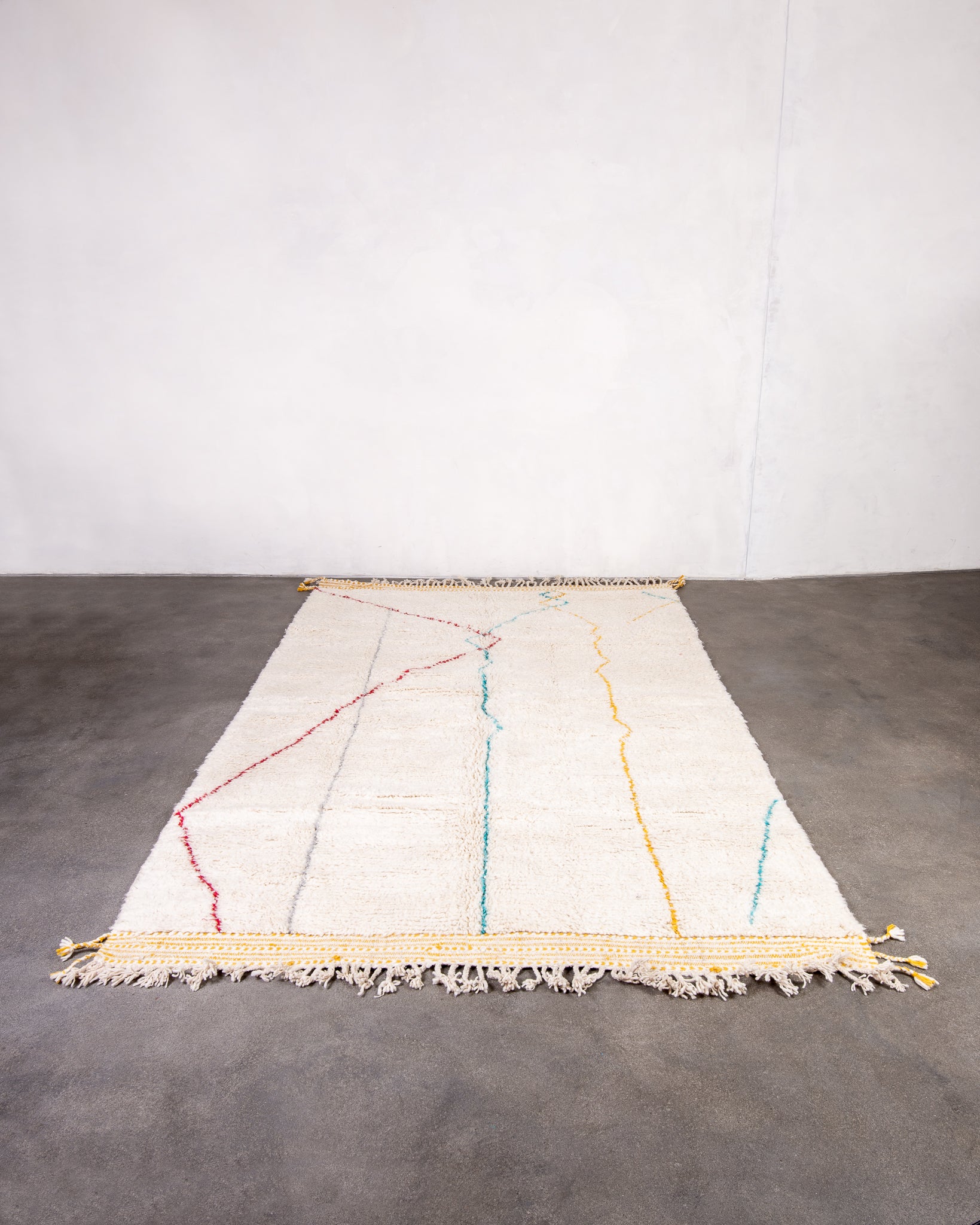 Modern designer handcrafted Berber rug from morocco Beniourain with beautiful colors and patterns